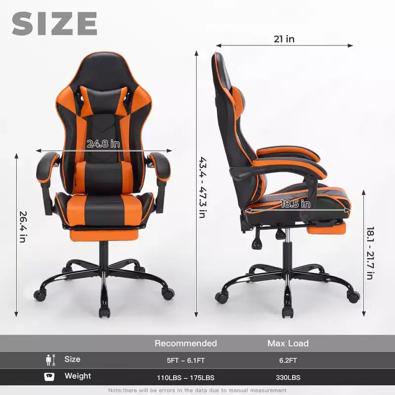 Chaise de jeu ergonomique avec repose-pieds, coussin lombaire massant, appui-tête et capacité de 150 kg