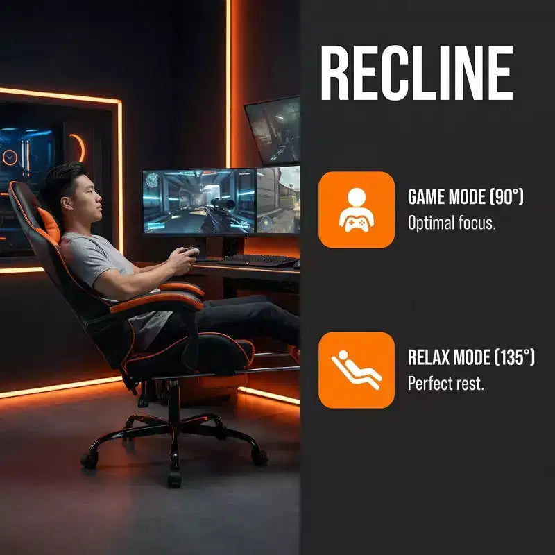 Chaise de jeu ergonomique avec repose-pieds, coussin lombaire massant, appui-tête et capacité de 150 kg