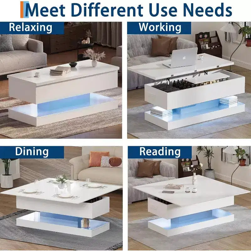Table basse relevable de 119 cm avec rangement caché – Noir moderne, MDF et panneaux de particules