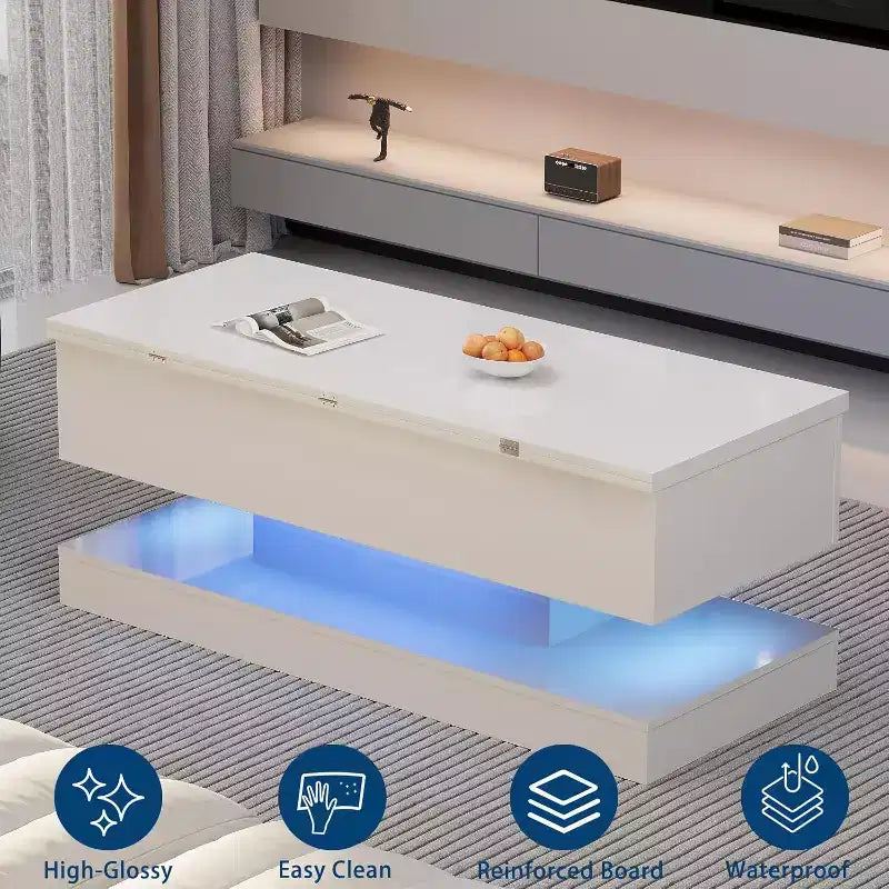 Table basse relevable de 119 cm avec rangement caché – Noir moderne, MDF et panneaux de particules