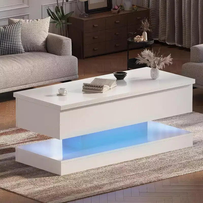 Table basse relevable de 119 cm avec rangement caché – Noir moderne, MDF et panneaux de particules