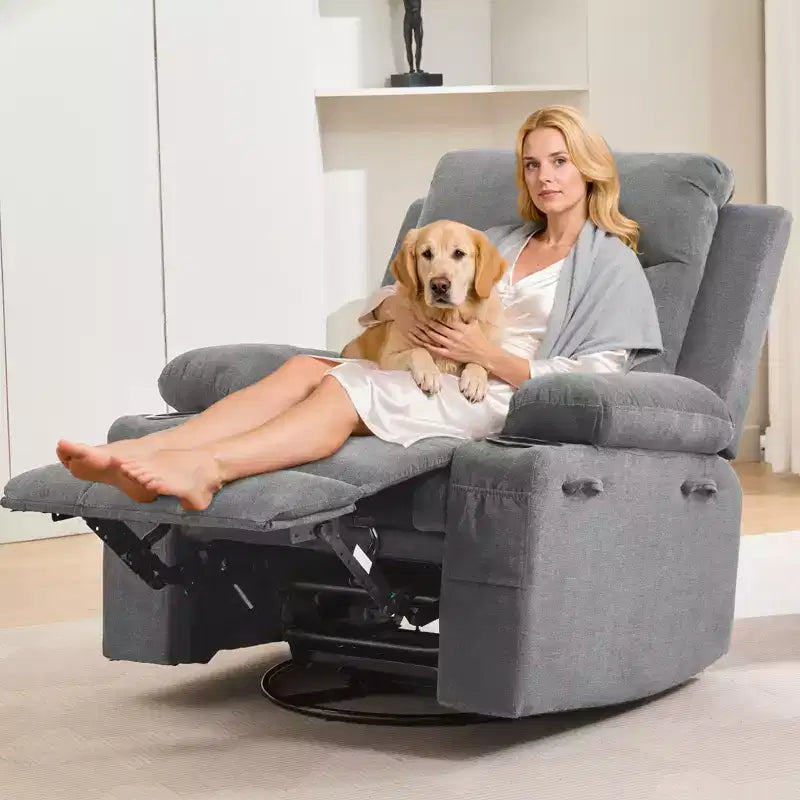 Fauteuil inclinable pivotant et berçant avec massage, chauffage et pivotement à 360° – Capacité de 181 kg, Lin