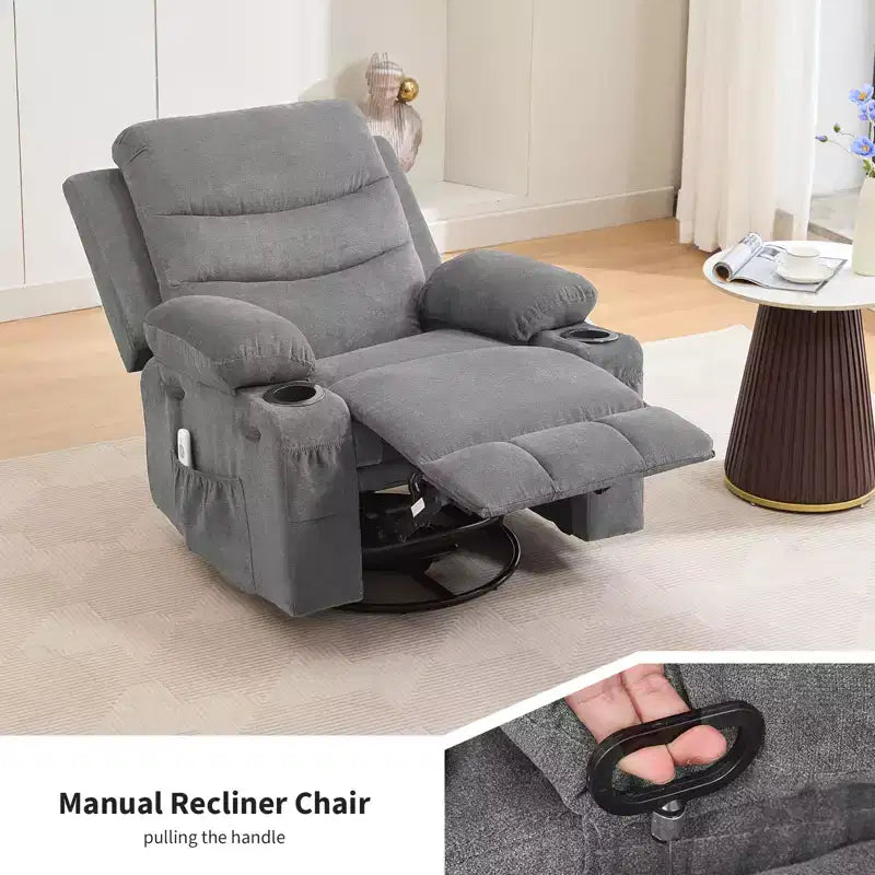 Fauteuil inclinable pivotant et berçant avec massage, chauffage et pivotement à 360° – Capacité de 181 kg, Lin
