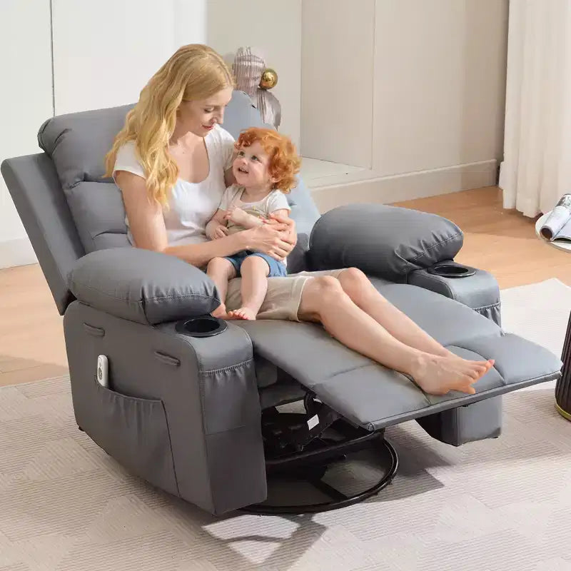 Fauteuil inclinable pivotant et berçant avec massage, chauffage et pivotement à 360° – Capacité de 181 kg, Lin