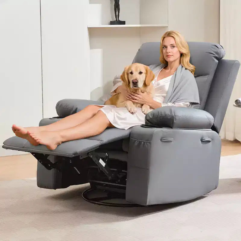 Fauteuil inclinable pivotant et berçant avec massage, chauffage et pivotement à 360° – Capacité de 181 kg, Lin