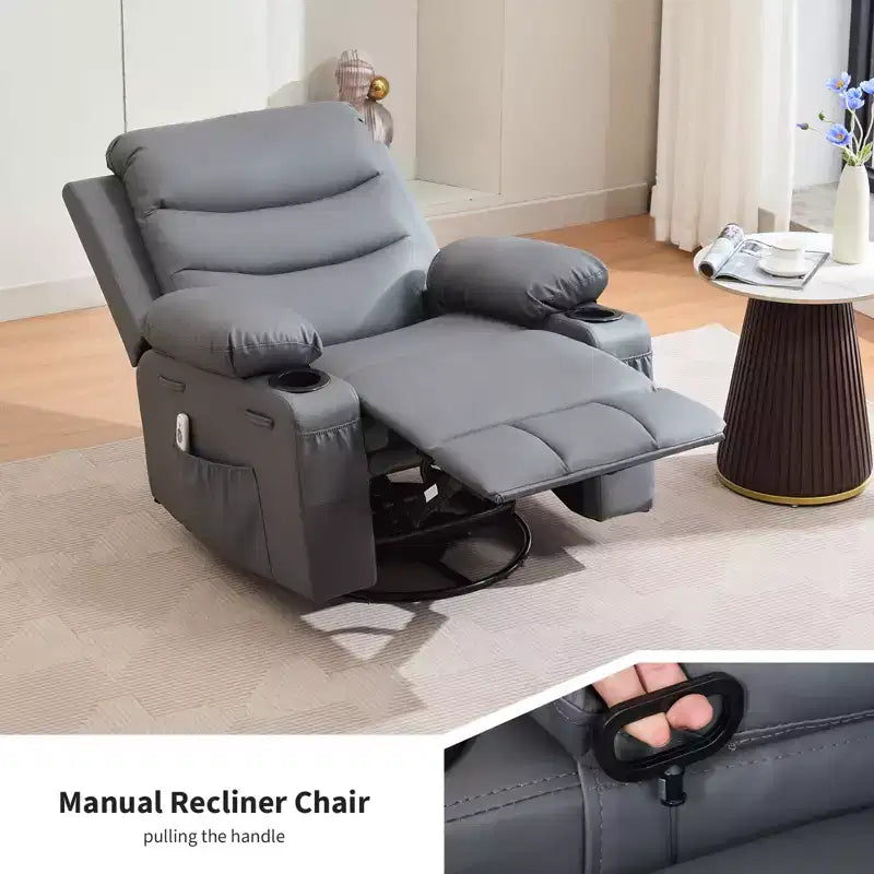 Fauteuil inclinable pivotant et berçant avec massage, chauffage et pivotement à 360° – Capacité de 181 kg, Lin