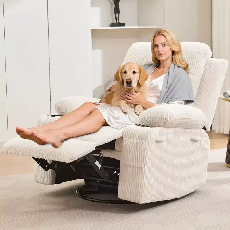 Fauteuil inclinable pivotant et berçant avec massage, chauffage et pivotement à 360° – Capacité de 181 kg, Lin