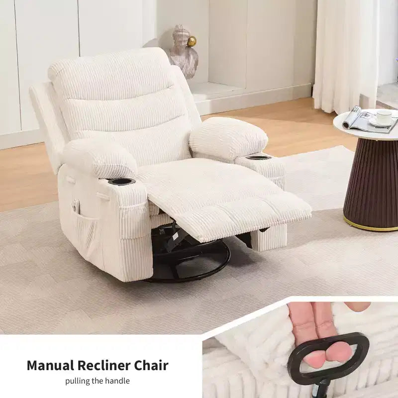 Fauteuil inclinable pivotant et berçant avec massage, chauffage et pivotement à 360° – Capacité de 181 kg, Lin