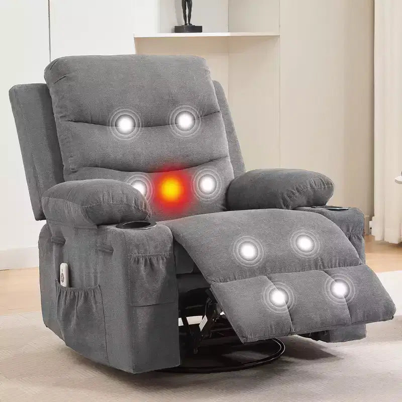 Fauteuil inclinable pivotant et berçant avec massage, chauffage et pivotement à 360° – Capacité de 181 kg, Lin