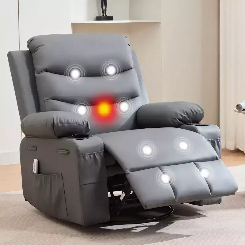 Fauteuil inclinable pivotant et berçant avec massage, chauffage et pivotement à 360° – Capacité de 181 kg, Lin