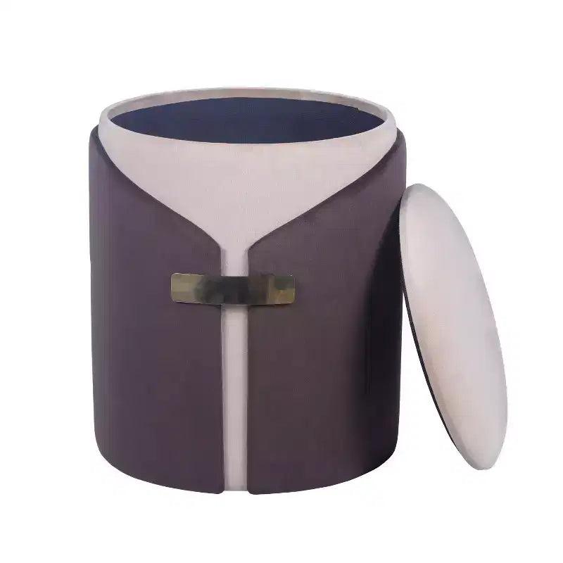 Pouf de rangement rond en velours avec compartiment caché – Style moderne, aucun assemblage requis