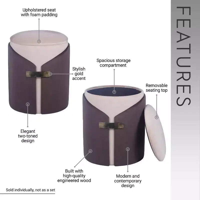 Pouf de rangement rond en velours avec compartiment caché – Style moderne, aucun assemblage requis