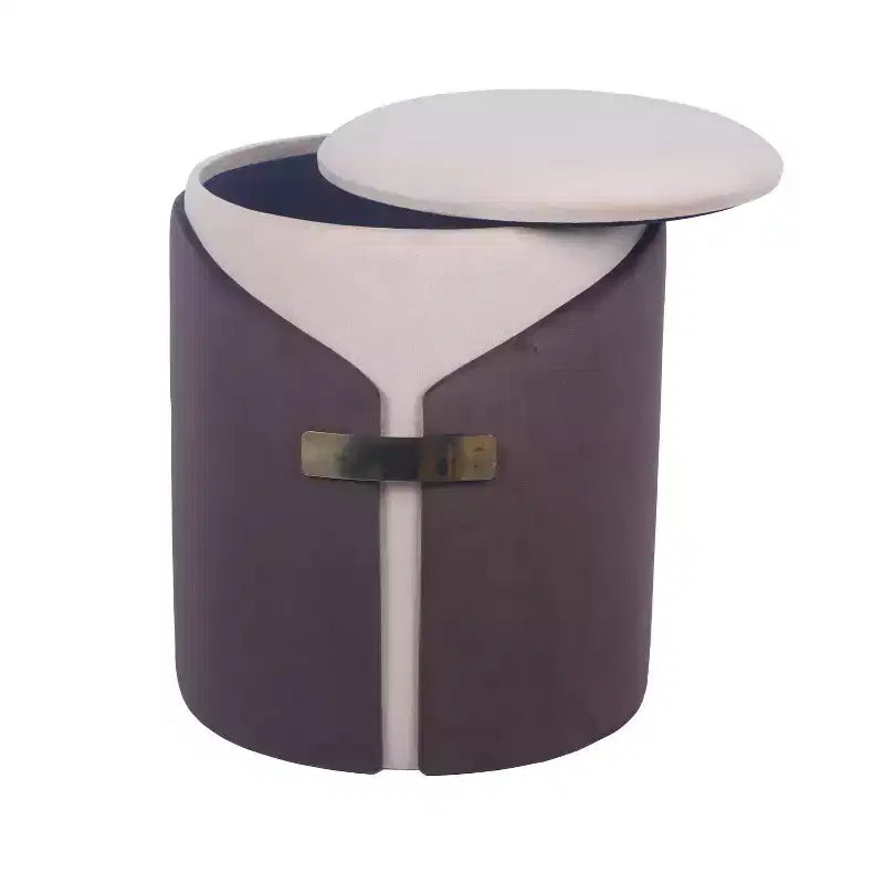 Pouf de rangement rond en velours avec compartiment caché – Style moderne, aucun assemblage requis