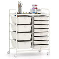 Costway 12-Drawer Rolling Storage Cart with Removable Drawers & Lockable Casters for Office White