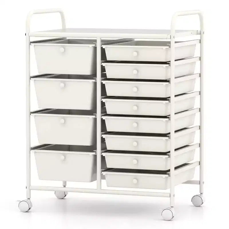 Chariot de rangement à roulettes 12 tiroirs avec tiroirs amovibles et roulettes verrouillables – Blanc, organiseur de bureau