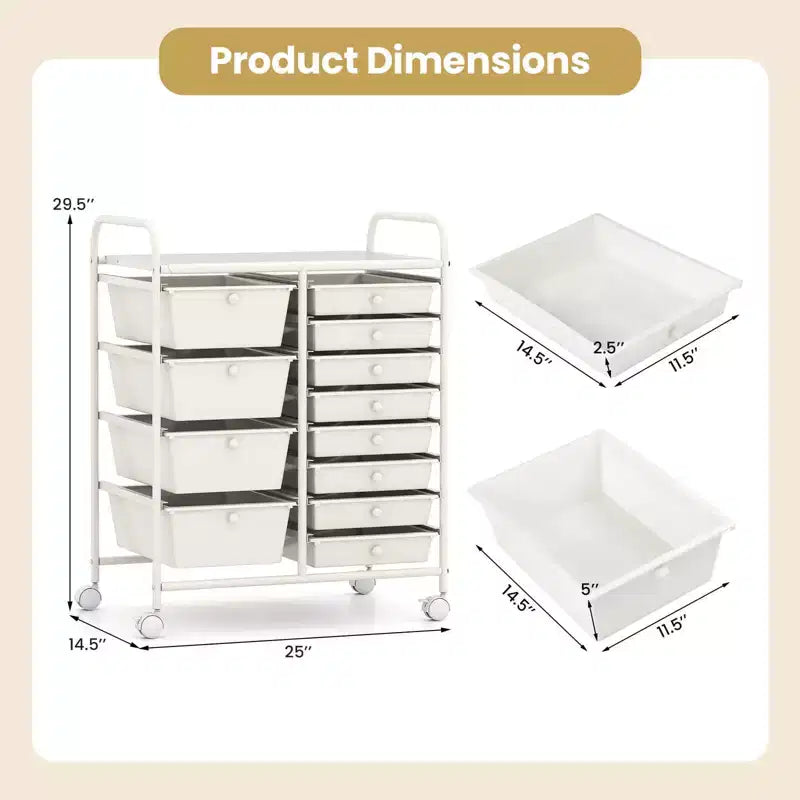 Chariot de rangement à roulettes 12 tiroirs avec tiroirs amovibles et roulettes verrouillables – Blanc, organiseur de bureau