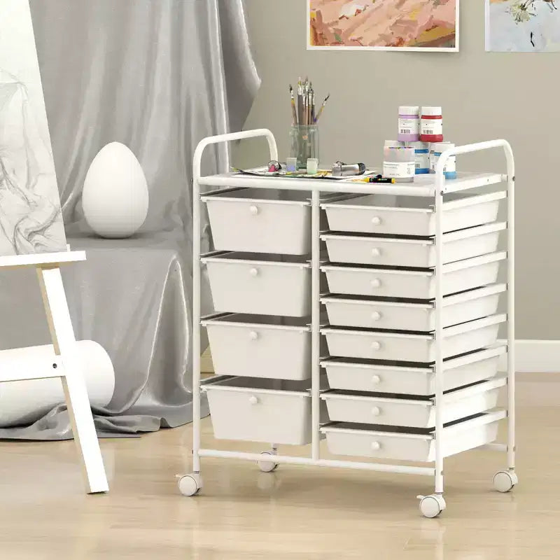 Chariot de rangement à roulettes 12 tiroirs avec tiroirs amovibles et roulettes verrouillables – Blanc, organiseur de bureau