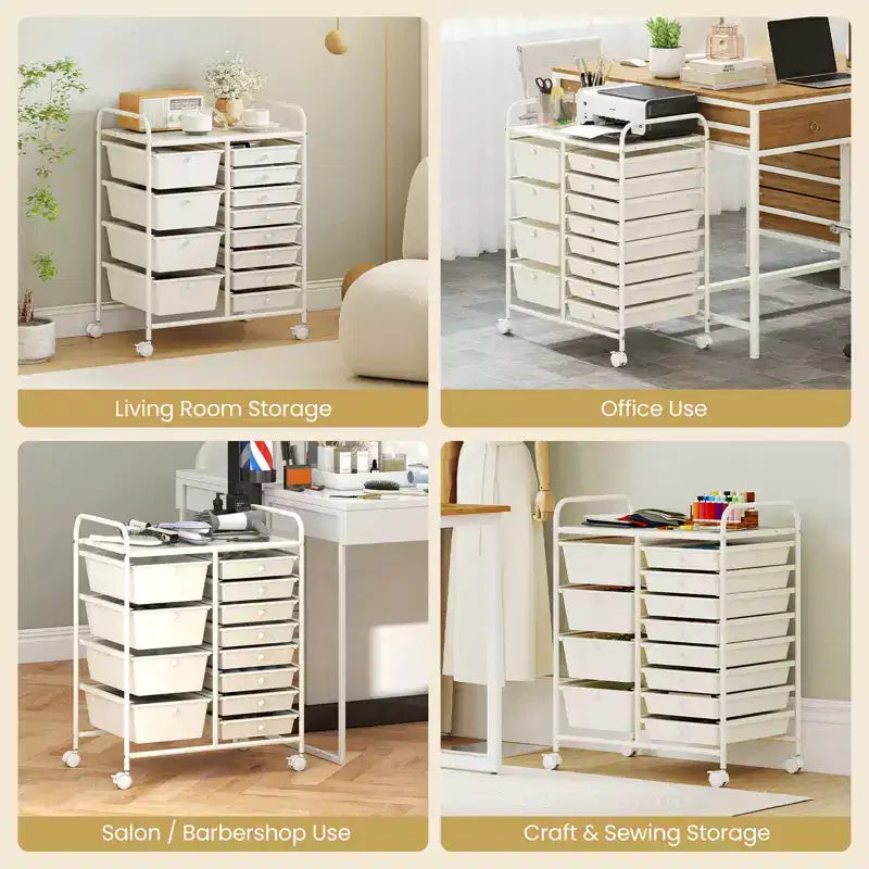 Chariot de rangement à roulettes 12 tiroirs avec tiroirs amovibles et roulettes verrouillables – Blanc, organiseur de bureau