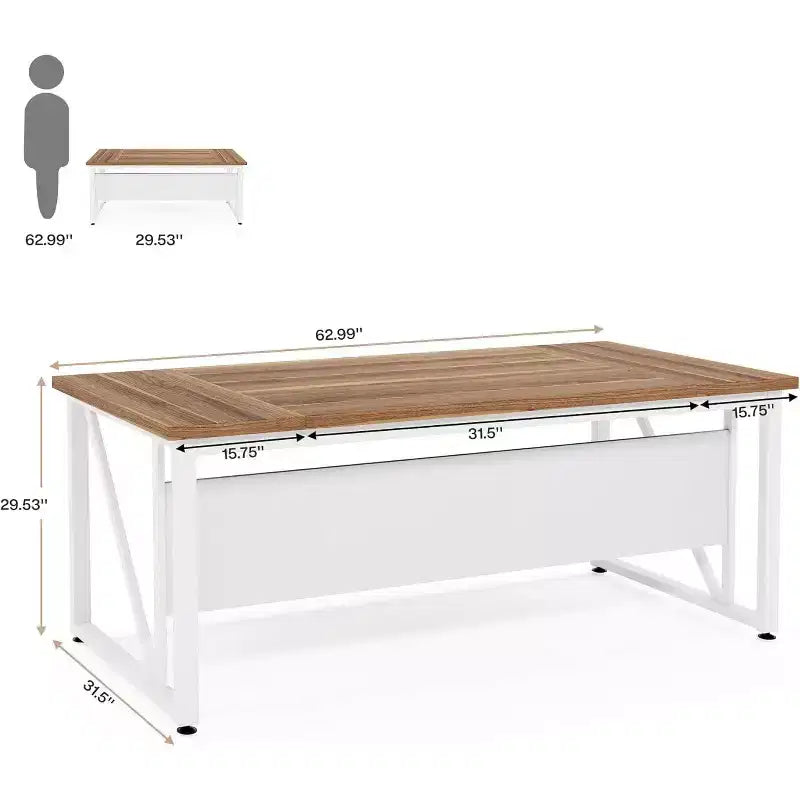 Bureau d'ordinateur de 160 cm avec étagère de rangement inférieure et panneau métallique – Beige, pieds en acier