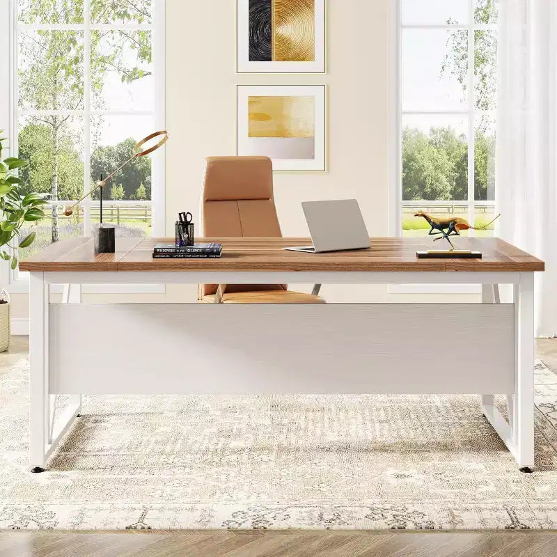 Bureau d'ordinateur de 160 cm avec étagère de rangement inférieure et panneau métallique – Beige, pieds en acier