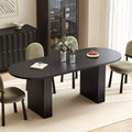 MooxvMoo Extendable Oval Dining Table for 4-8 People, Modern Kitchen Table with Wooden Strip Base, Travertine-Inspired Finish for Living Room, Black