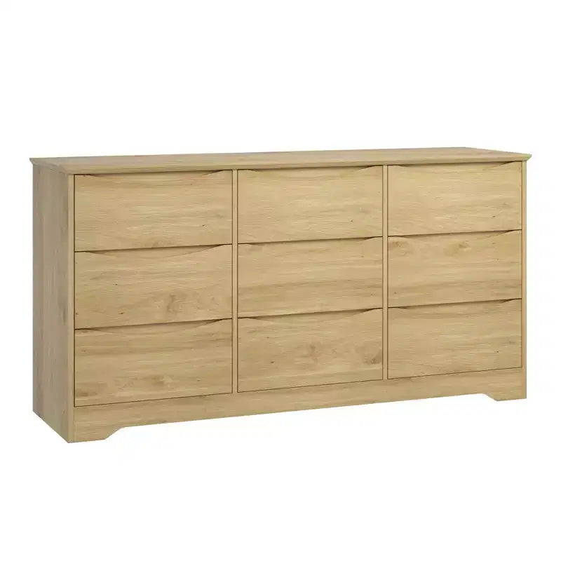 Commode en bois de 150 cm de large à 9 tiroirs avec poignées discrètes et plateau large – Meuble de rangement moderne