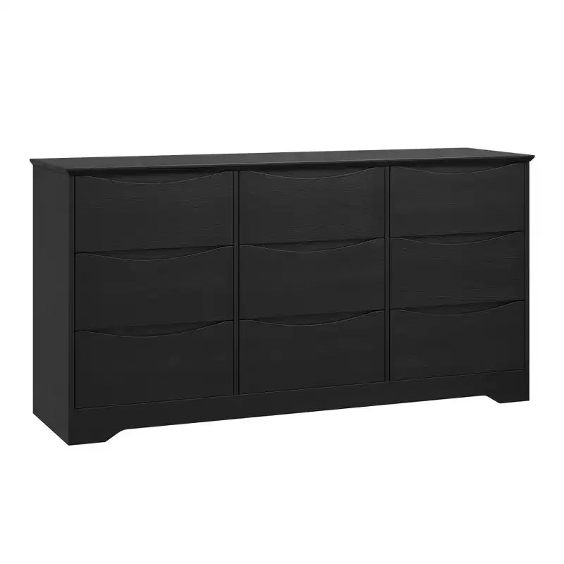 Commode en bois de 150 cm de large à 9 tiroirs avec poignées discrètes et plateau large – Meuble de rangement moderne