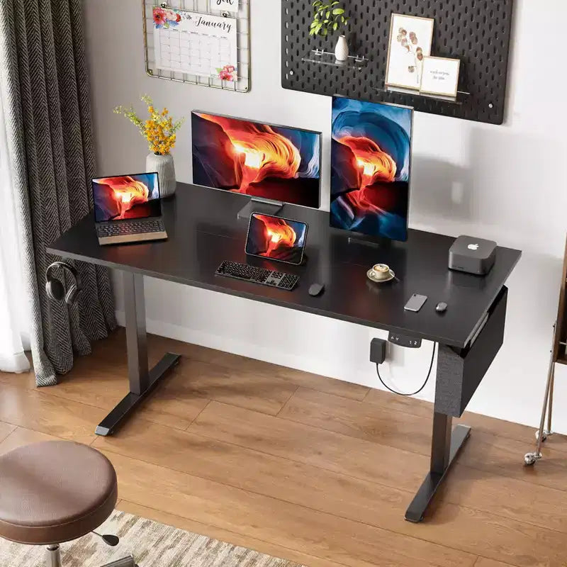 Bureau debout électrique réglable en hauteur de 55 pouces – Préréglages de mémoire, sac de rangement et crochets, noir