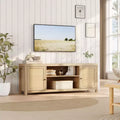 Farmhouse 66 TV Stand Entertainment Center, Modern Media Console with 2 Natural Rattan Doors & Height-Adjustable Shelves for Living Room, Bedroom
