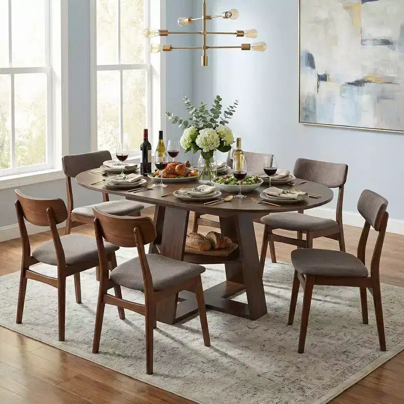 Table à manger ronde extensible pour 4 à 8 personnes avec étagère de rangement – Bois MDF de style ferme moderne