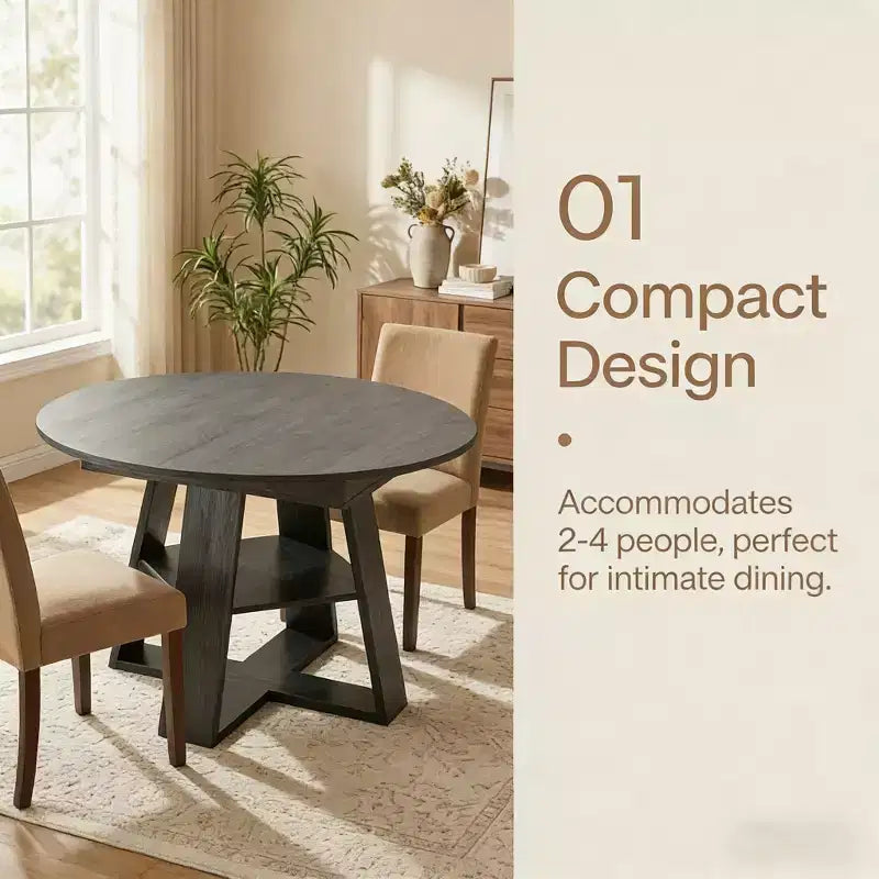 Table à manger ronde extensible pour 4 à 8 personnes avec étagère de rangement – Bois MDF de style ferme moderne