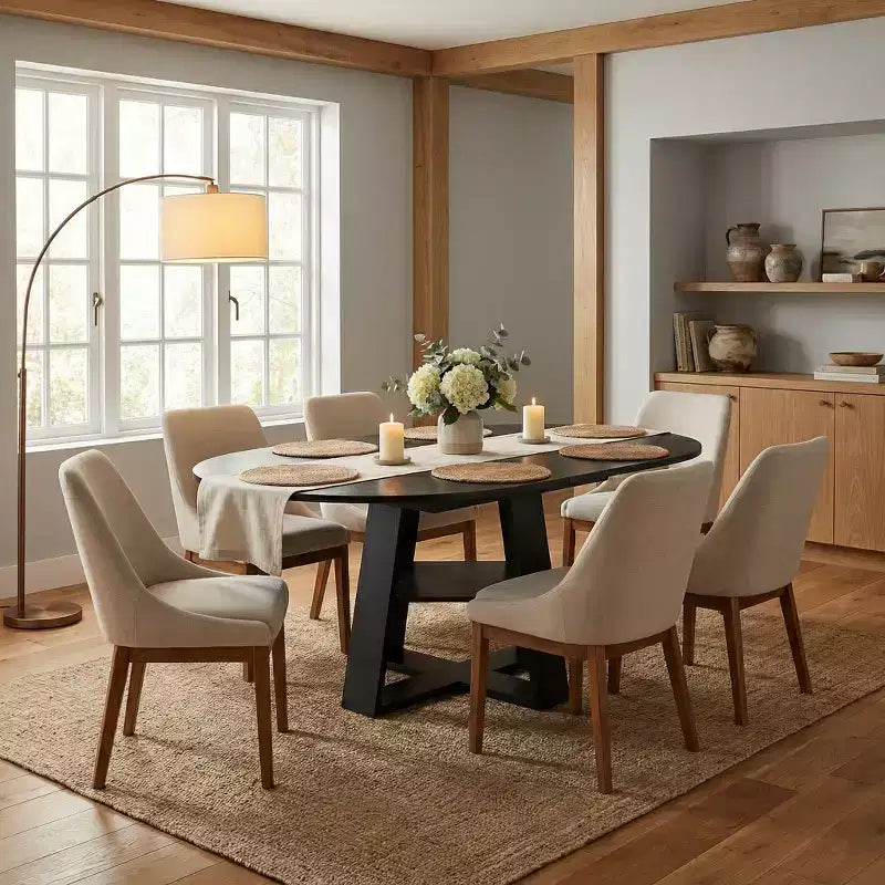Table à manger ronde extensible pour 4 à 8 personnes avec étagère de rangement – Bois MDF de style ferme moderne