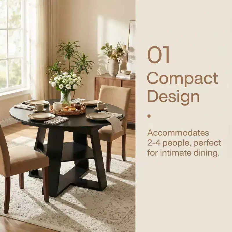 Table à manger ronde extensible pour 4 à 8 personnes avec étagère de rangement – Bois MDF de style ferme moderne
