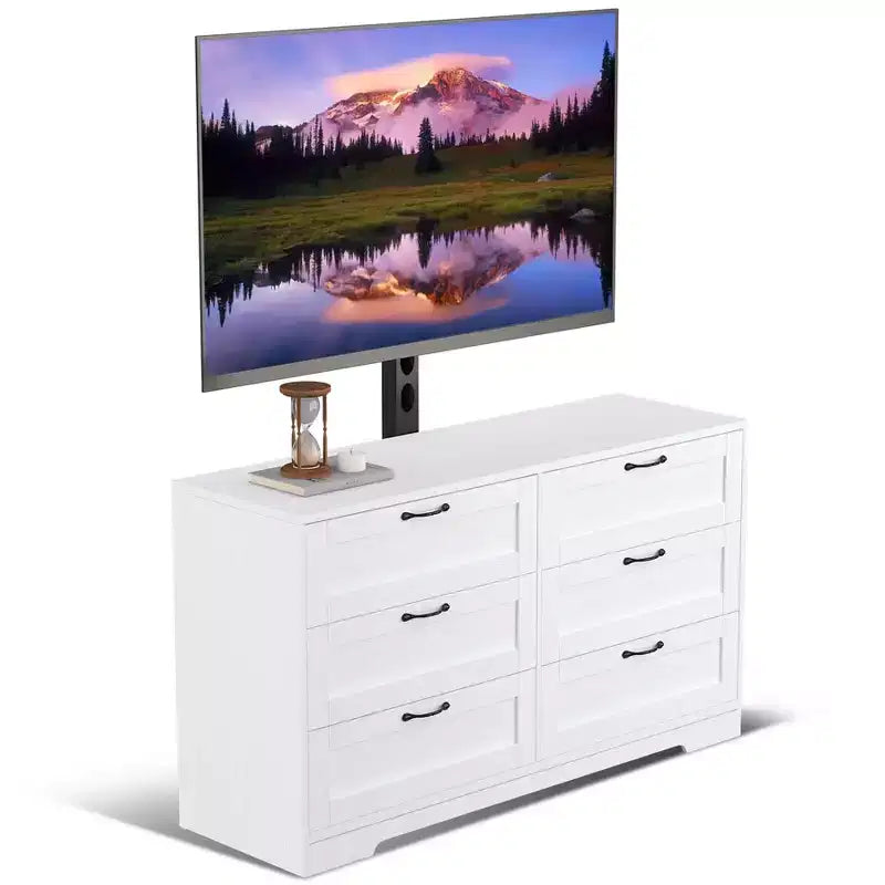 Meuble TV avec support réglable en hauteur et commode à 6 tiroirs – Convient aux téléviseurs de 32 à 85 pouces