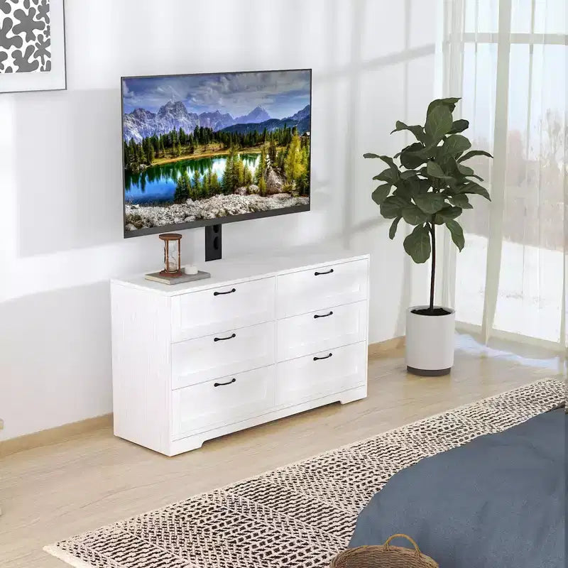 Meuble TV avec support réglable en hauteur et commode à 6 tiroirs – Convient aux téléviseurs de 32 à 85 pouces
