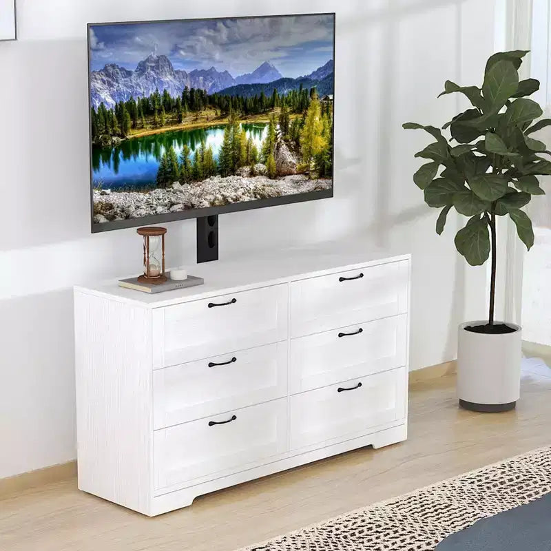 Meuble TV avec support réglable en hauteur et commode à 6 tiroirs – Convient aux téléviseurs de 32 à 85 pouces