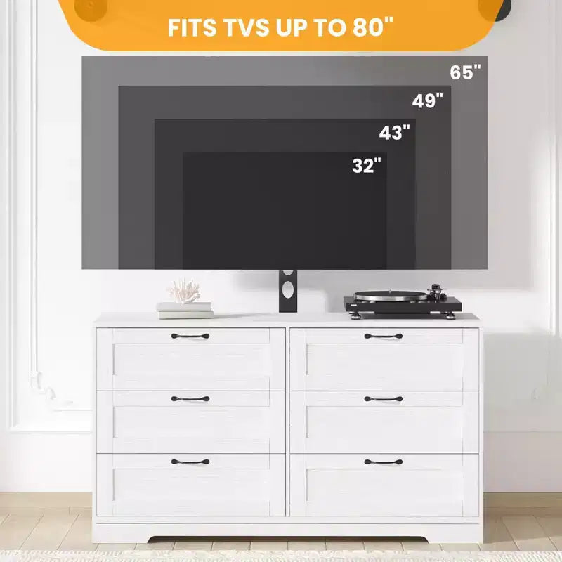Meuble TV avec support réglable en hauteur et commode à 6 tiroirs – Convient aux téléviseurs de 32 à 85 pouces