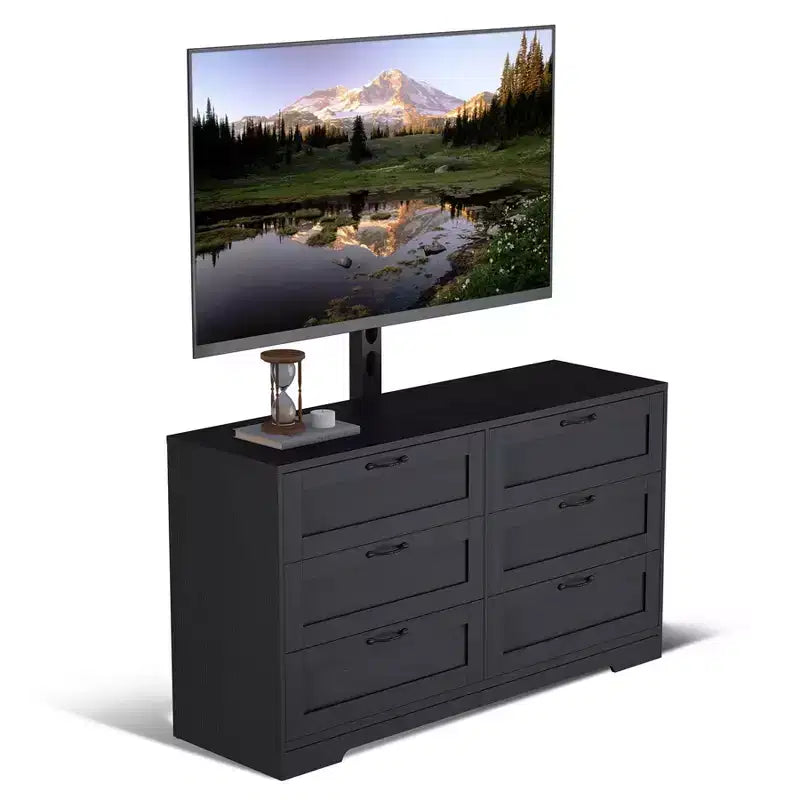 Meuble TV avec support réglable en hauteur et commode à 6 tiroirs – Convient aux téléviseurs de 32 à 85 pouces
