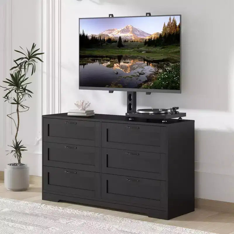 Meuble TV avec support réglable en hauteur et commode à 6 tiroirs – Convient aux téléviseurs de 32 à 85 pouces