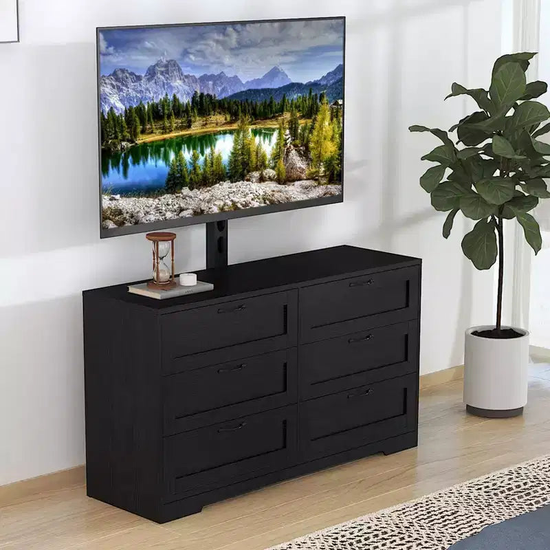 Meuble TV avec support réglable en hauteur et commode à 6 tiroirs – Convient aux téléviseurs de 32 à 85 pouces