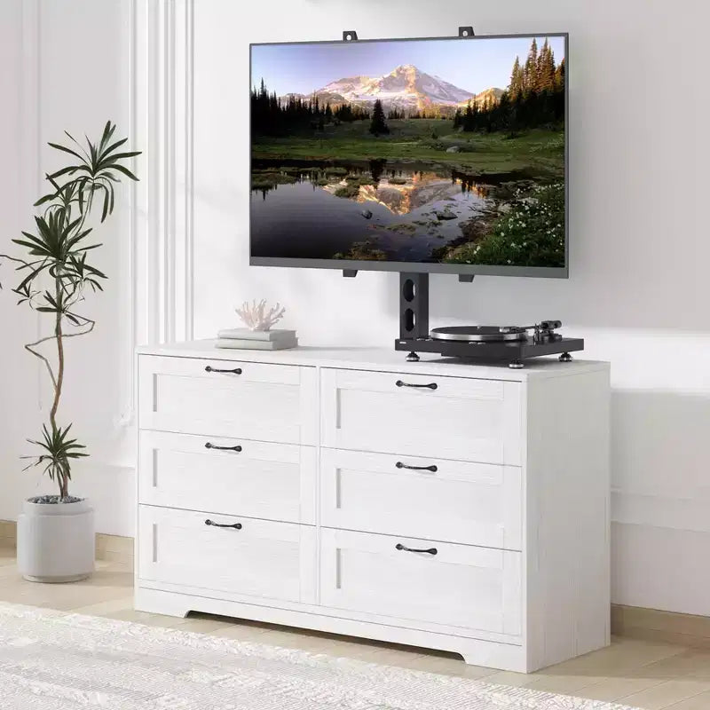 Meuble TV avec support réglable en hauteur et commode à 6 tiroirs – Convient aux téléviseurs de 32 à 85 pouces