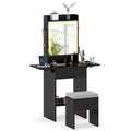 Costway Vanity Desk with Mirror & Lights, Stool, 2 Drop Leaf Tables, Charging Station Black/White