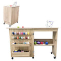 Folding Sewing Machine Table, Compact Multifunctional Craft Station & Side Desk with Lockable Wheels, Storage Shelves, Trays, Pegs & Magnetic Locks