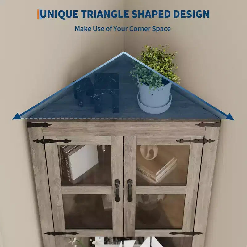 Meuble de rangement d'angle de ferme éclairé, organiseur de 170 cm de haut avec étagères réglables, porte en verre, pour salon, cuisine, salle de bain, entrée