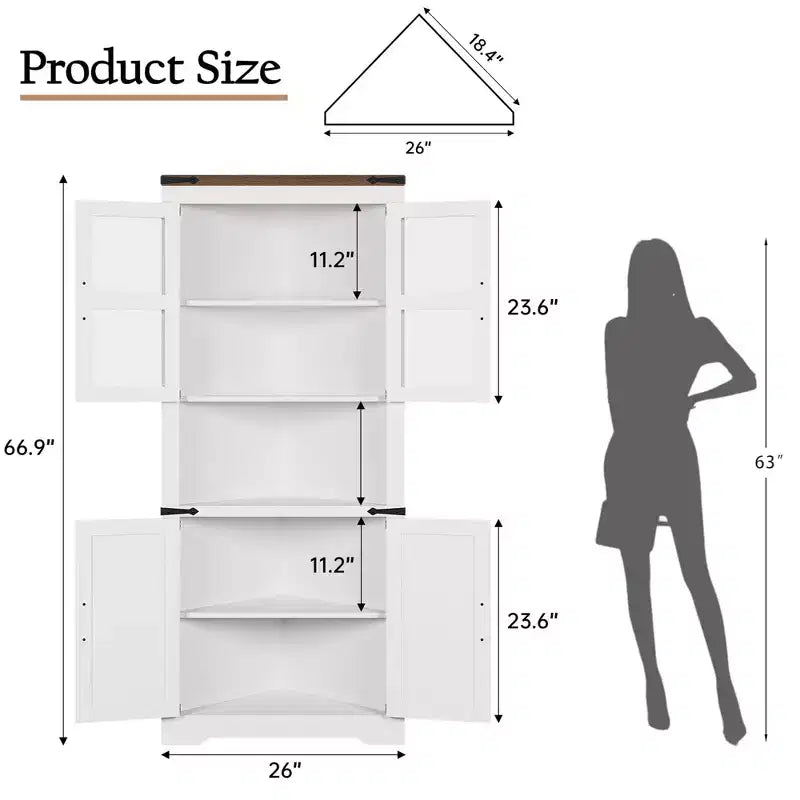 Meuble de rangement d'angle de ferme éclairé, organiseur de 170 cm de haut avec étagères réglables, porte en verre, pour salon, cuisine, salle de bain, entrée