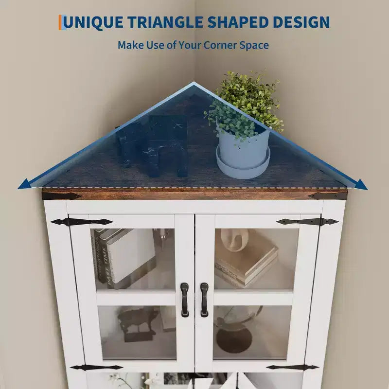 Meuble de rangement d'angle de ferme éclairé, organiseur de 170 cm de haut avec étagères réglables, porte en verre, pour salon, cuisine, salle de bain, entrée