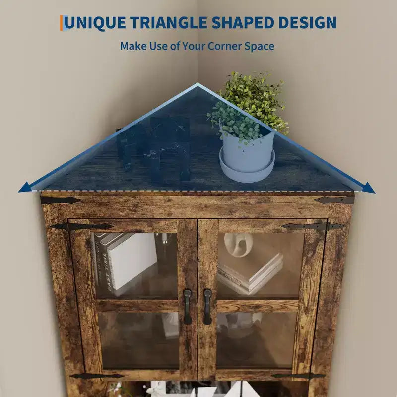 Meuble de rangement d'angle de ferme éclairé, organiseur de 170 cm de haut avec étagères réglables, porte en verre, pour salon, cuisine, salle de bain, entrée