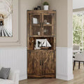 Lighted Farmhouse Corner Storage Cabinet, 67 In Tall Organizer with Adjustable Shelves, Glass Door, for Living Room, Kitchen, Bathroom, Entryway