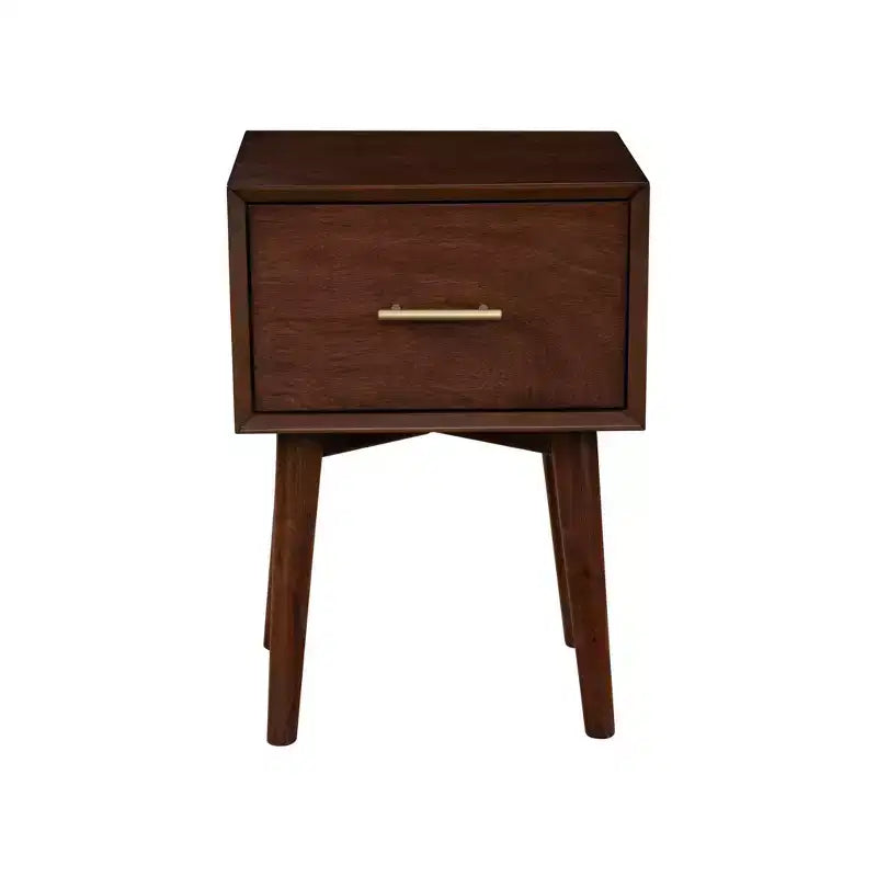 Table d'appoint noyer Mid-Century Modern avec tiroir de rangement et pieds fuselés – Acajou et placage