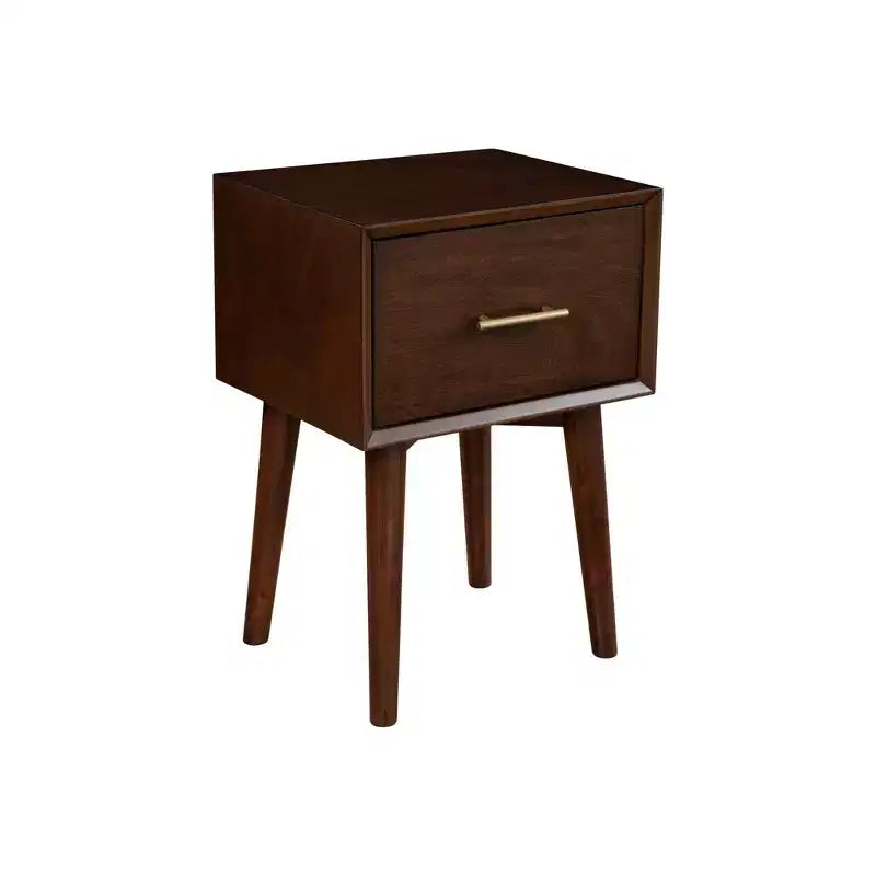Table d'appoint noyer Mid-Century Modern avec tiroir de rangement et pieds fuselés – Acajou et placage